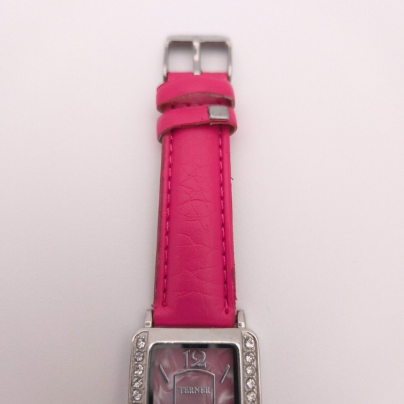 Women's‎ Terner Pink & Silver Toned Bling Wristwatch w/ Adjustable Buckle Band - Picture 9 of 11